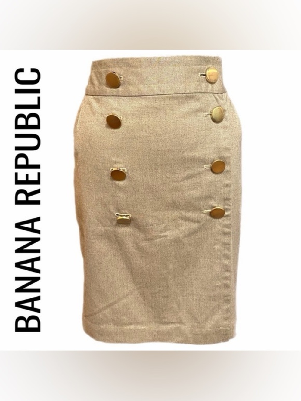 Banana Republic Beige Pencil Skirt with Gold Button Accents - Picture 1 of 13